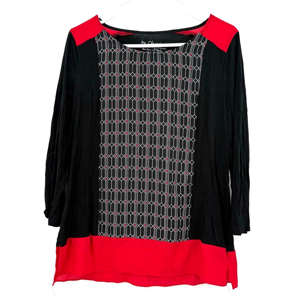 by Chico's Size 1 Mediumβ Long Sleeve Blouse Top Shirt Black Red White